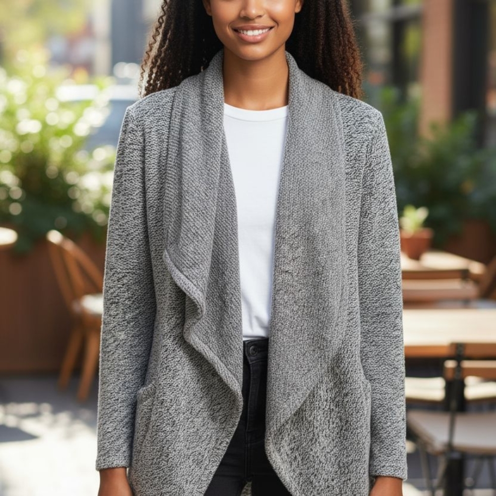 BNCI Elegant Women's Gray Knit Cardigan SZ S